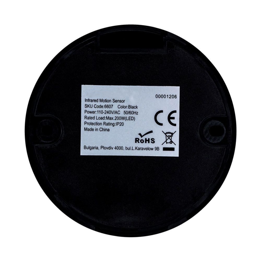 Infracrveni senzor pokreta 360° 200W/230V crna