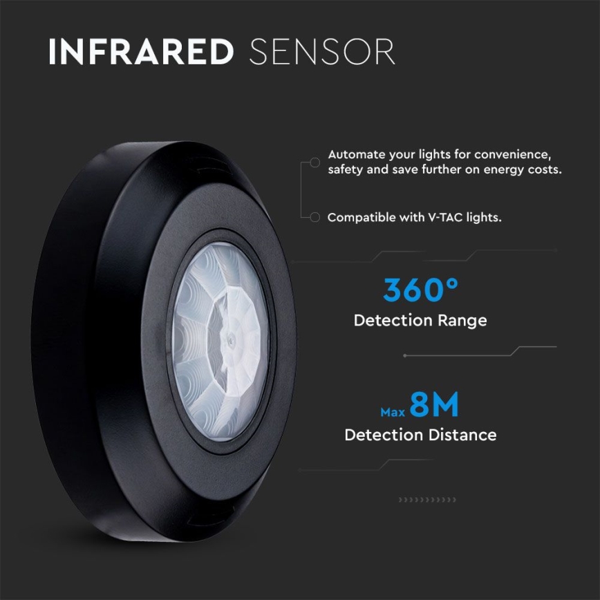 Infracrveni senzor pokreta 360° 200W/230V crna