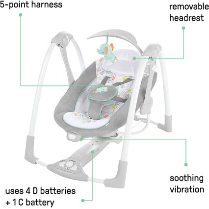 Ingenuity - Dječja vibrirajuća ljuljačka s melodijom 2u1 WIMBERLY 4xD + 1xC