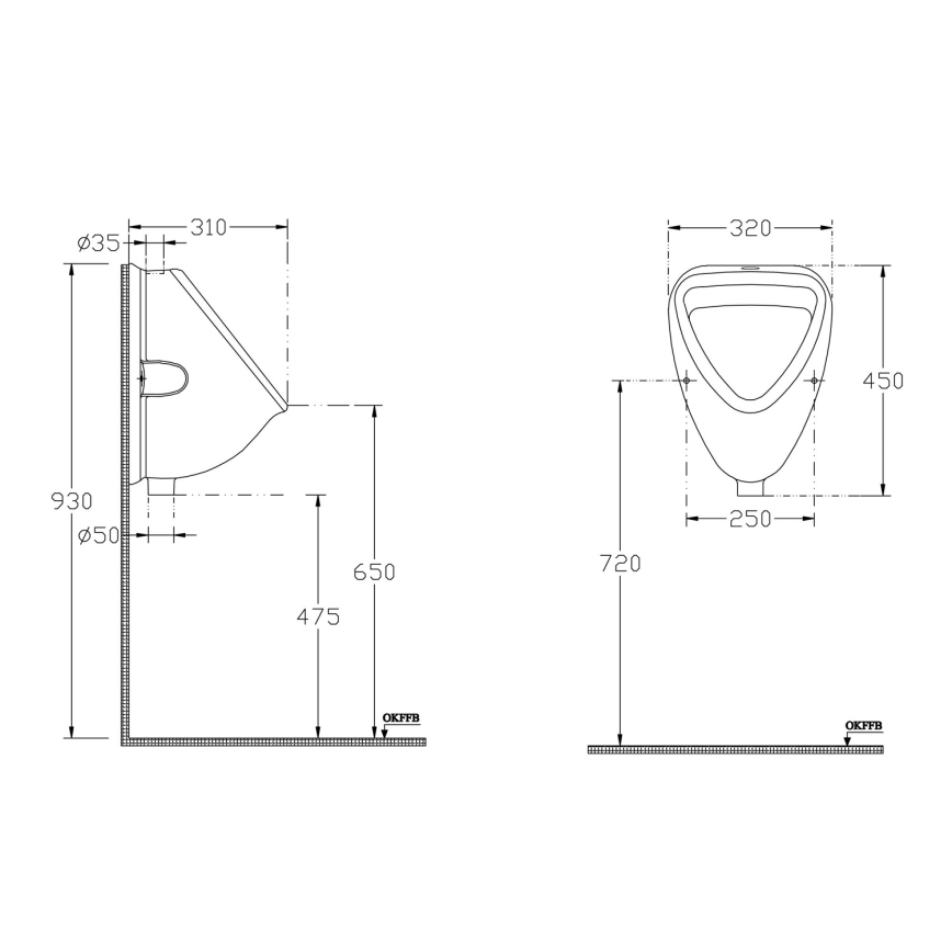 Isvea - Pisuar gornji dovod, keramika/bijela