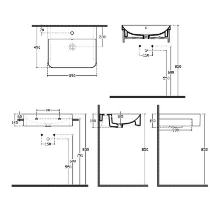 Isvea - polu-ugrađeni umivaonik SOTT AQUA 59x49 cm keramika/bijela