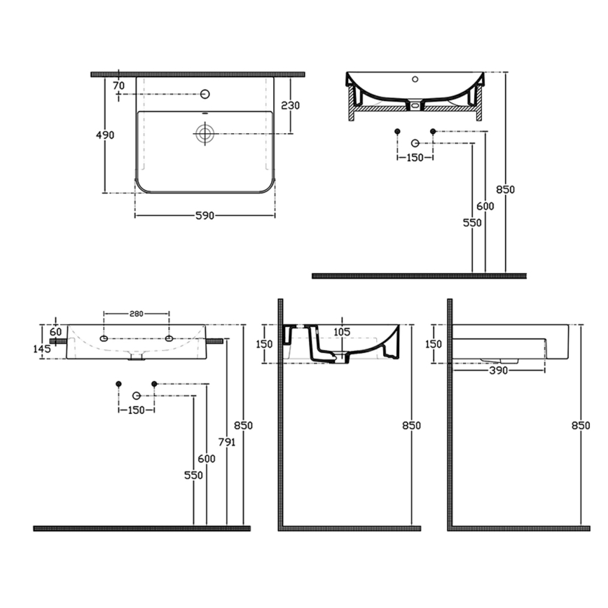 Isvea - polu-ugrađeni umivaonik SOTT AQUA 59x49 cm keramika/bijela