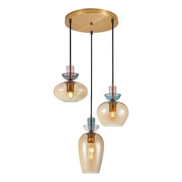 ITALUX - Luster na sajli FANDA 3xE27/40W/230V zlatna/dimljeno-bež
