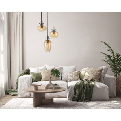 ITALUX - Luster na sajli FANDA 3xE27/40W/230V zlatna/dimljeno-bež