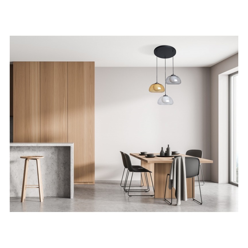 ITALUX - Luster na sajli AINALE 3xG9/7W/230V crna/prozirna/zadimljena bež/siva
