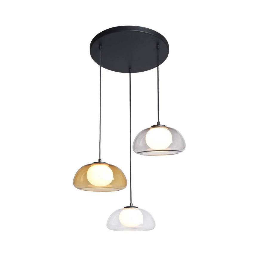 ITALUX - Luster na sajli AINALE 3xG9/7W/230V crna/prozirna/zadimljena bež/siva