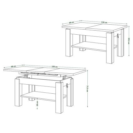 Izvlačni konferencijski stol s policom ADONIS 110/150x68 cm hrast craft/crna