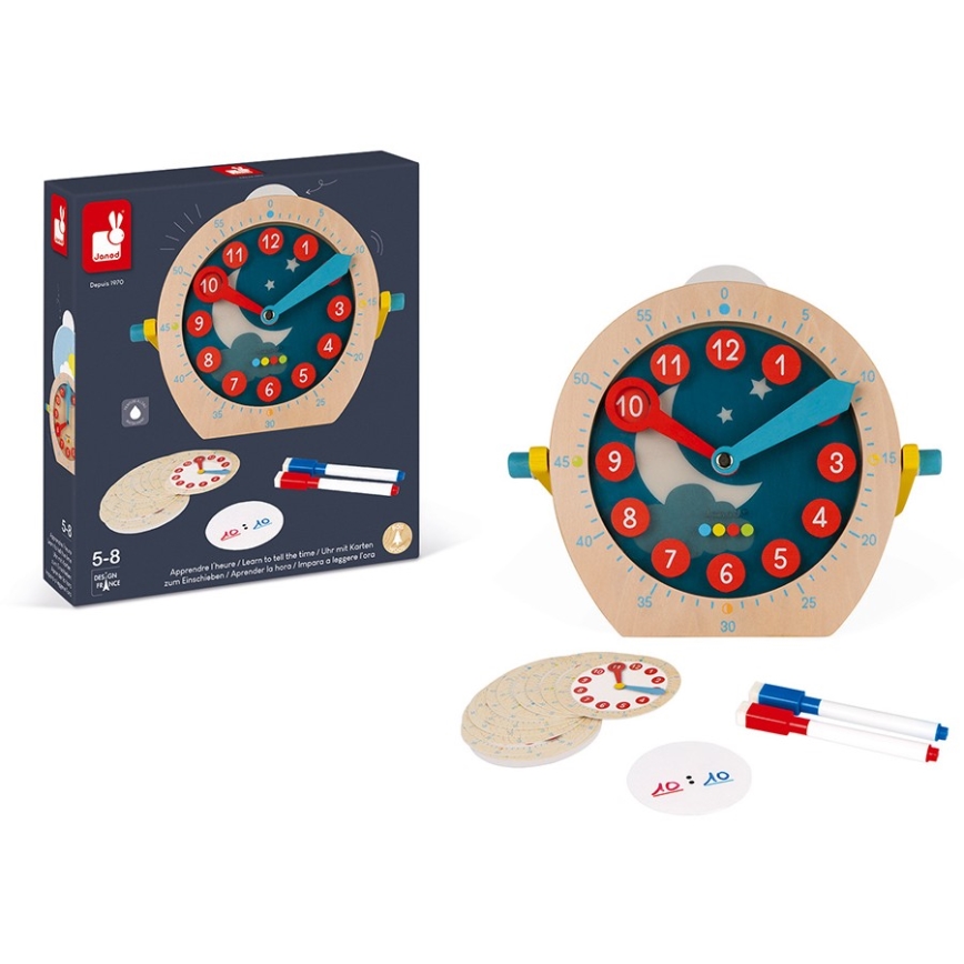 Janod - Dječji drveni sat LEARNING TOYS
