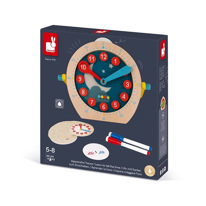 Janod - Dječji drveni sat LEARNING TOYS