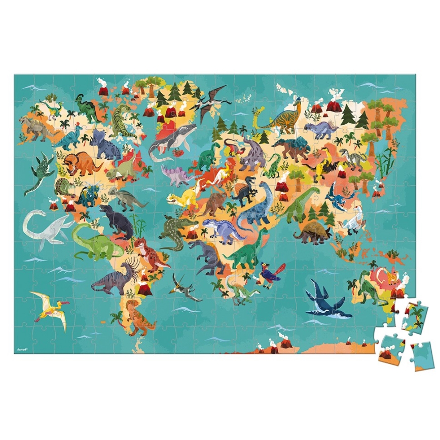 Janod - Dječje edukativne puzzle 200 kom dinosauri