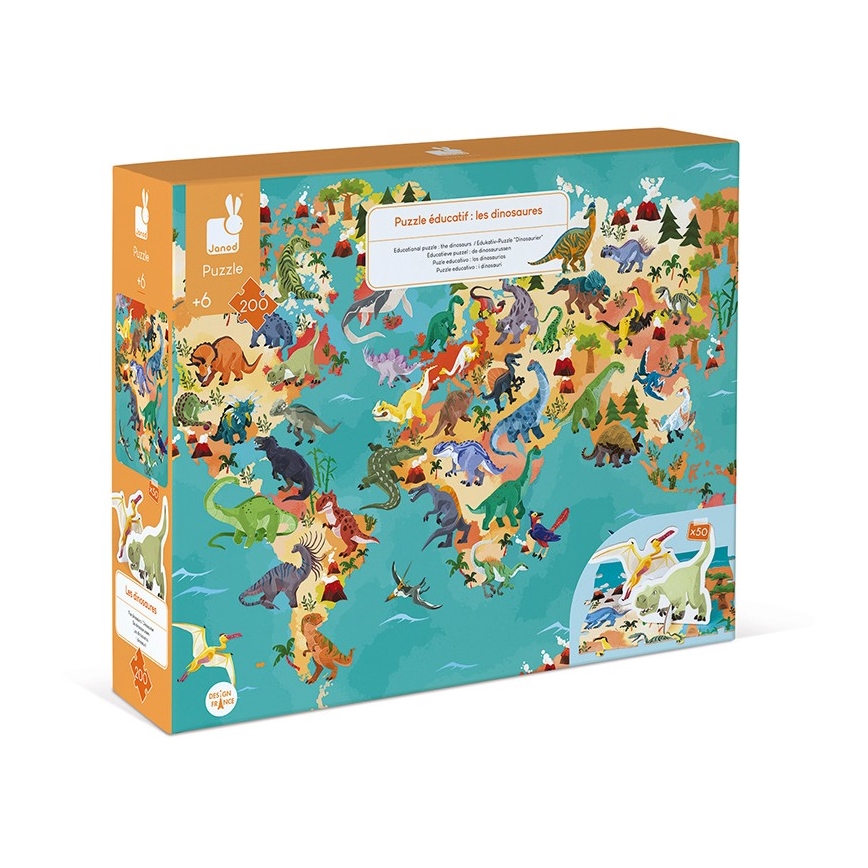 Janod - Dječje edukativne puzzle 200 kom dinosauri