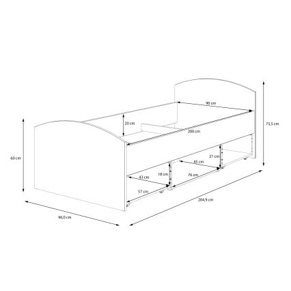 Jednokrevetni krevet s prostorom za pohranu URO 90x200 cm hrast artisan/bijela
