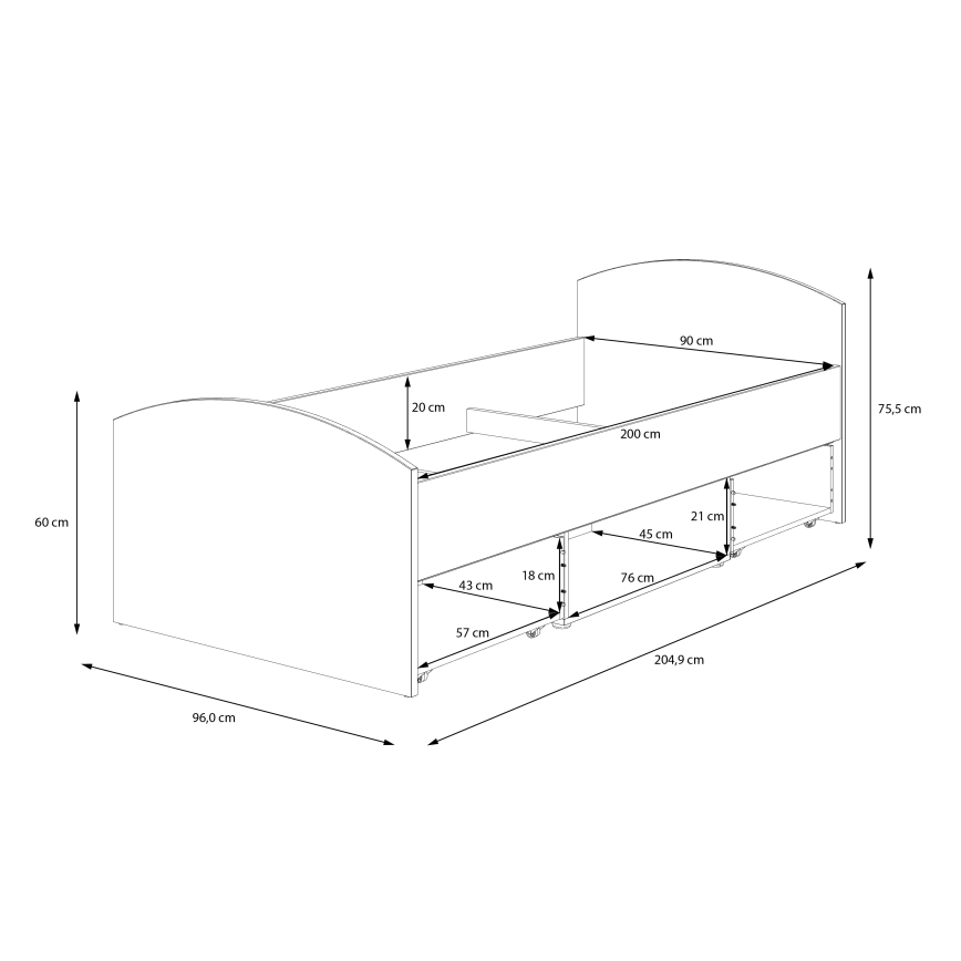 Jednokrevetni krevet s prostorom za pohranu URO 90x200 cm hrast artisan/bijela
