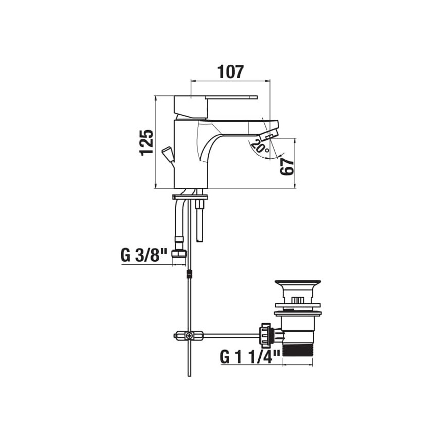 JIKA H3111Z10041111 - Miješalica za umivaonik + gornji dio sifona s preljevom LYRA 12,5 cm sjajni krom
