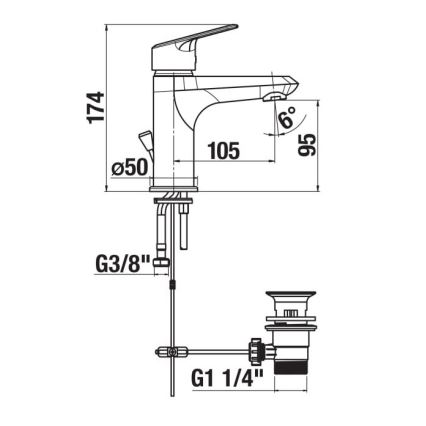 JIKA H3112E10041111 - Miješalica za umivaonik + gornji dio sifona bez preljeva TALAS 17,4 cm sjajni krom