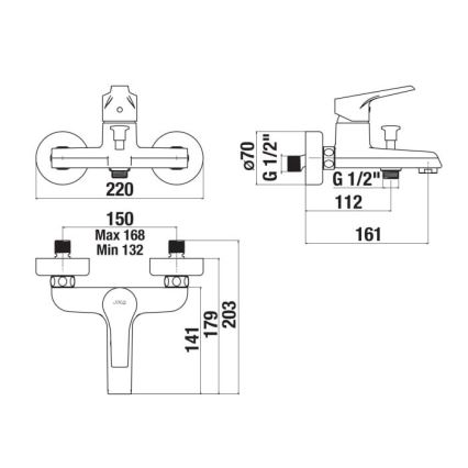 JIKA H3211W70044001 - Miješalica za kadu CUBE sjajni krom