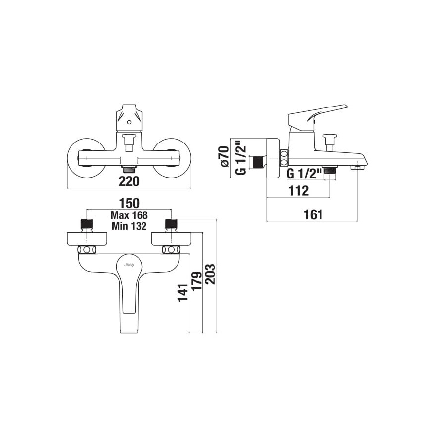 JIKA H3211W70044001 - Miješalica za kadu CUBE sjajni krom