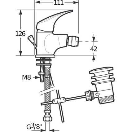 JIKA H3411N10041111 - Miješalica za bide + gornji dio sifona bez preljeva TALAS 12,6 cm sjajni krom
