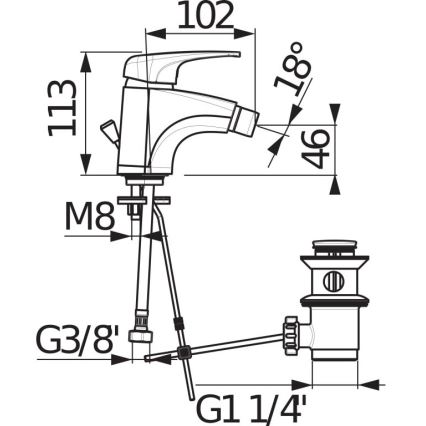 JIKA H3411U10041111 - Miješalica za bide + gornji dio sifona bez preljeva DEEP 11,3 cm sjajni krom