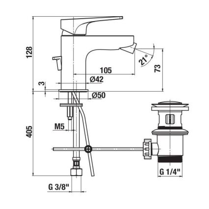 JIKA H3411X10041111 - Baterija za bide + odtok bez preliva CUBITO 12,8 cm sjajni krom