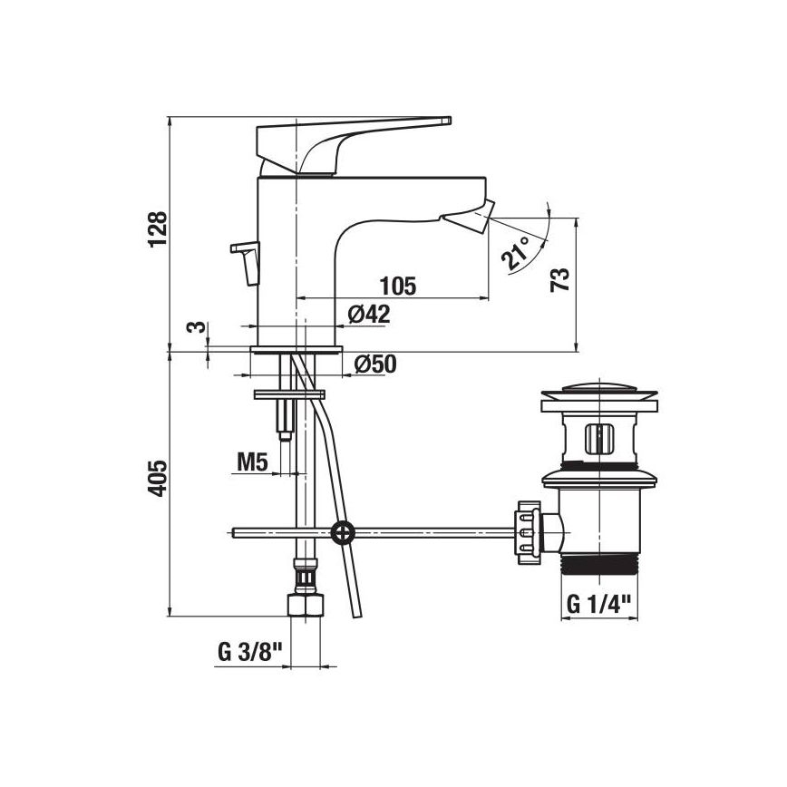 JIKA H3411X10041111 - Baterija za bide + odtok bez preliva CUBITO 12,8 cm sjajni krom