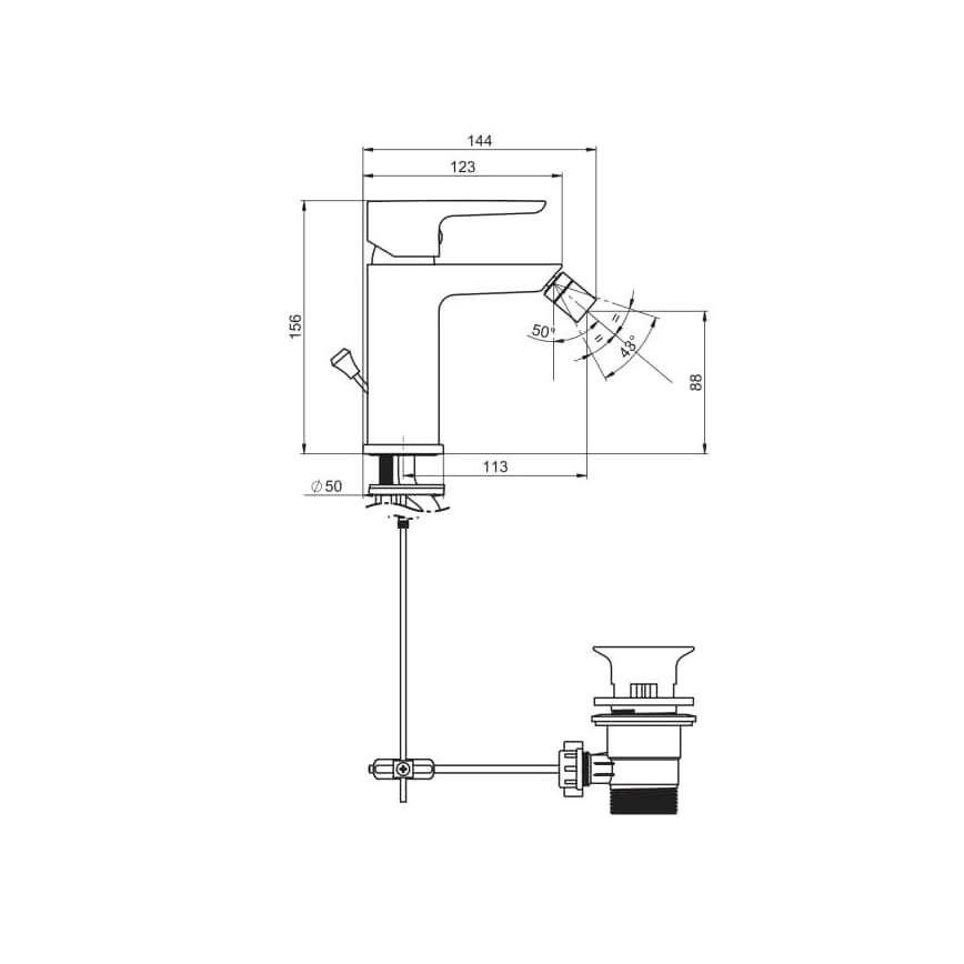 JIKA H3412H10041101 - Miješalica za bide PONTA 15,6 cm sjajni krom