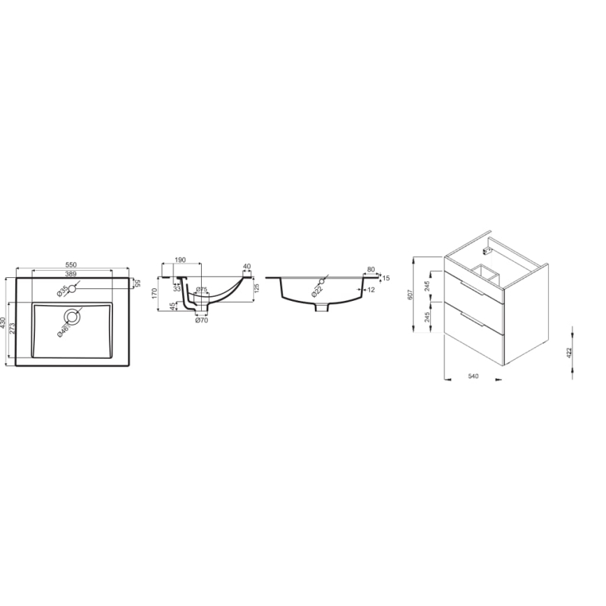 JIKA H4536111763001 - Ormarić za kupaonicu s umivaonikom CUBE 60,7x55 cm bijela