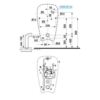 JIKA H8430700004901 - Pisoar sa senzorom GOLEM 230V unutarnji dovod, stražnji odvod keramika/bijela