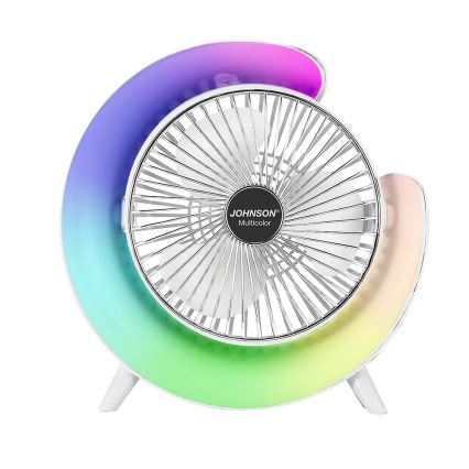 JOHNSON - LED RGB punjivi stolni ventilator MULTICOLOR LED/5W/3,7V 1200 mAh promjer 14 cm bijela