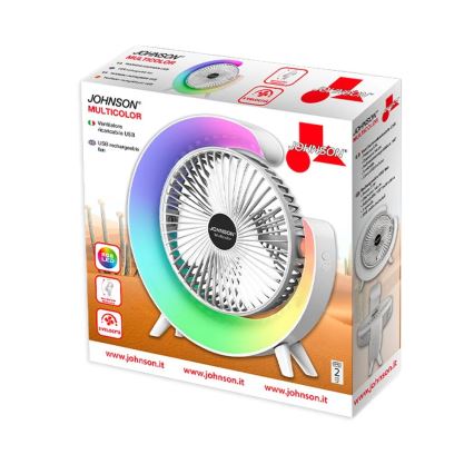 JOHNSON - LED RGB punjivi stolni ventilator MULTICOLOR LED/5W/3,7V 1200 mAh promjer 14 cm bijela