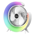 JOHNSON - LED RGB punjivi stolni ventilator MULTICOLOR LED/5W/3,7V 1200 mAh promjer 14 cm bijela
