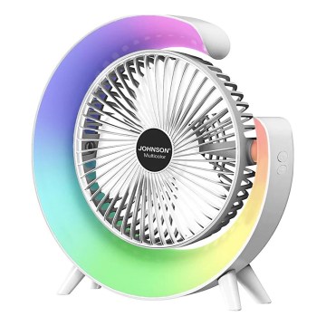 JOHNSON - LED RGB punjivi stolni ventilator MULTICOLOR LED/5W/3,7V 1200 mAh promjer 14 cm bijela