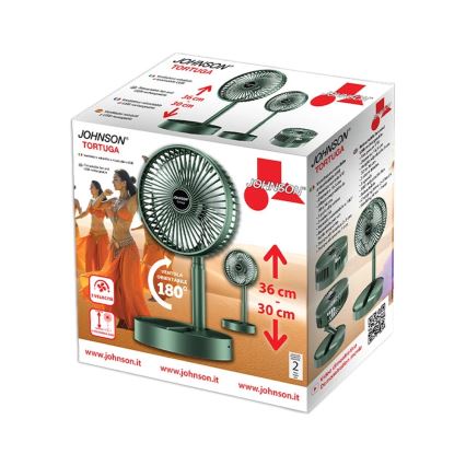 JOHNSON - Punjivi stolni ventilator TORTUGA 5W/3,7V 1200 mAh promjer 16,5 cm zelena