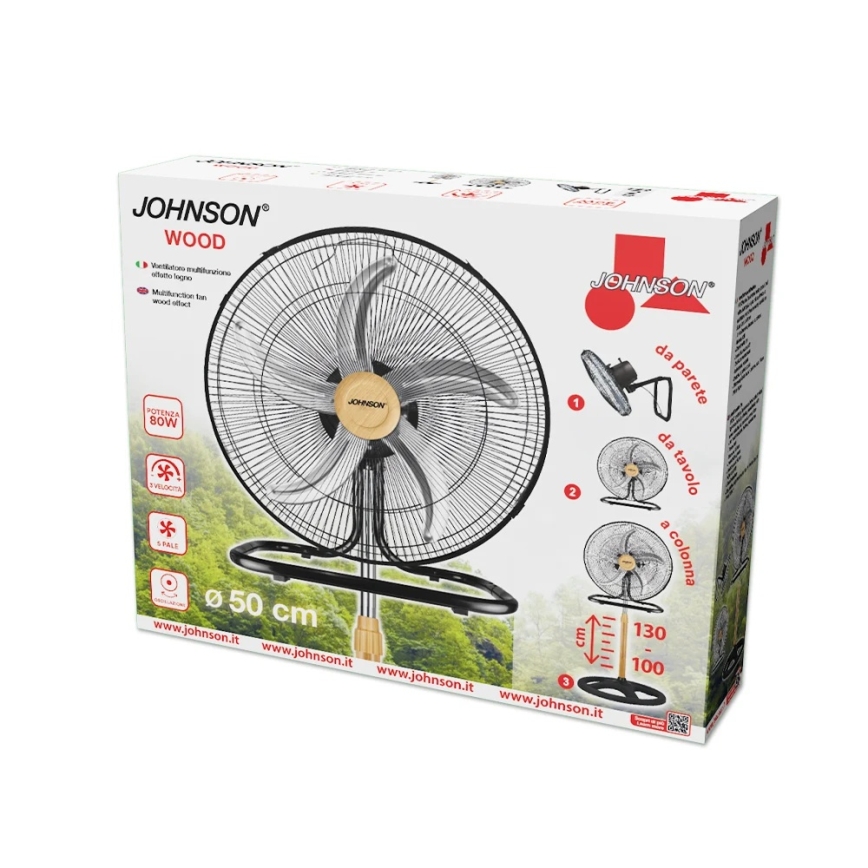 JOHNSON - Stojeći ventilator 3u1 WOOD 80W/230V 130 cm crna/bež