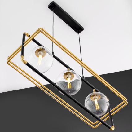 Jupiter 2030 - Luster na sajli FIORI 3xG9/10W/230V crna/zlatna/prozirna