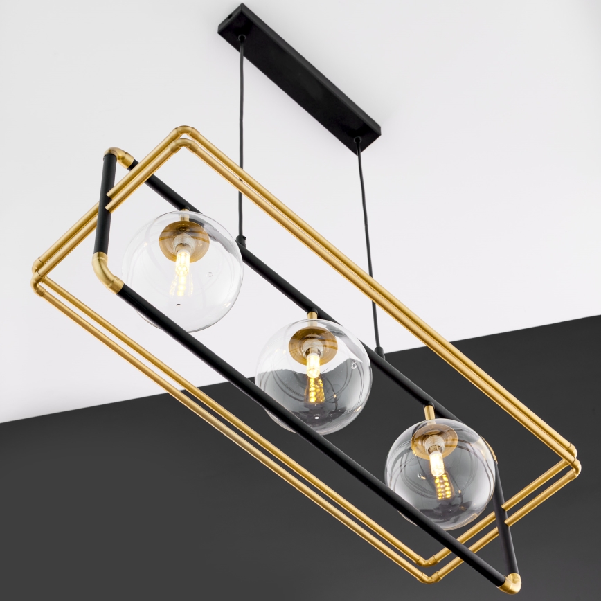 Jupiter 2030 - Luster na sajli FIORI 3xG9/10W/230V crna/zlatna/prozirna