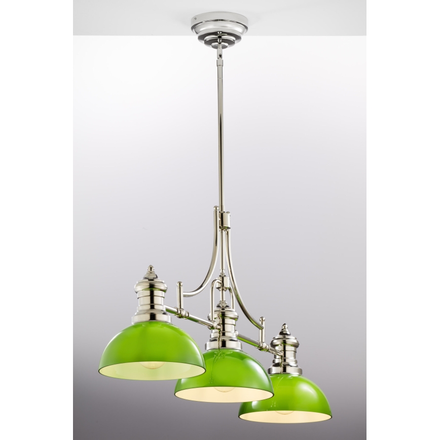 Jupiter 2072 - Luster na šipci PLATINO 3xE27/15W/230V zelena/sjajni krom