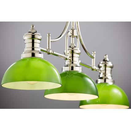 Jupiter 2072 - Luster na šipci PLATINO 3xE27/15W/230V zelena/sjajni krom
