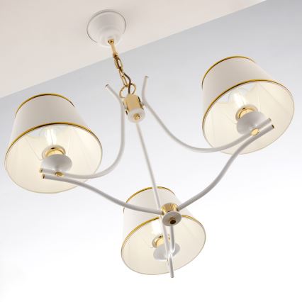 Jupiter 2085 - Luster na lancu SAMBA 3xE27/15W/230V bijela/zlatna