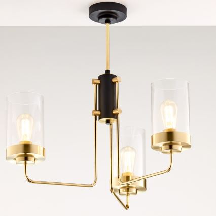 Jupiter 2087 - Luster na štapu RAMIREZ 3xE27/15W/230V zlatna/crna