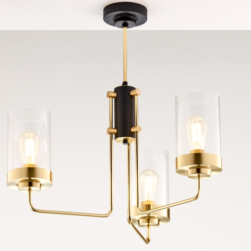 Jupiter 2087 - Luster na štapu RAMIREZ 3xE27/15W/230V zlatna/crna