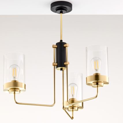 Jupiter 2087 - Luster na štapu RAMIREZ 3xE27/15W/230V zlatna/crna