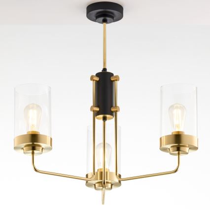 Jupiter 2087 - Luster na štapu RAMIREZ 3xE27/15W/230V zlatna/crna