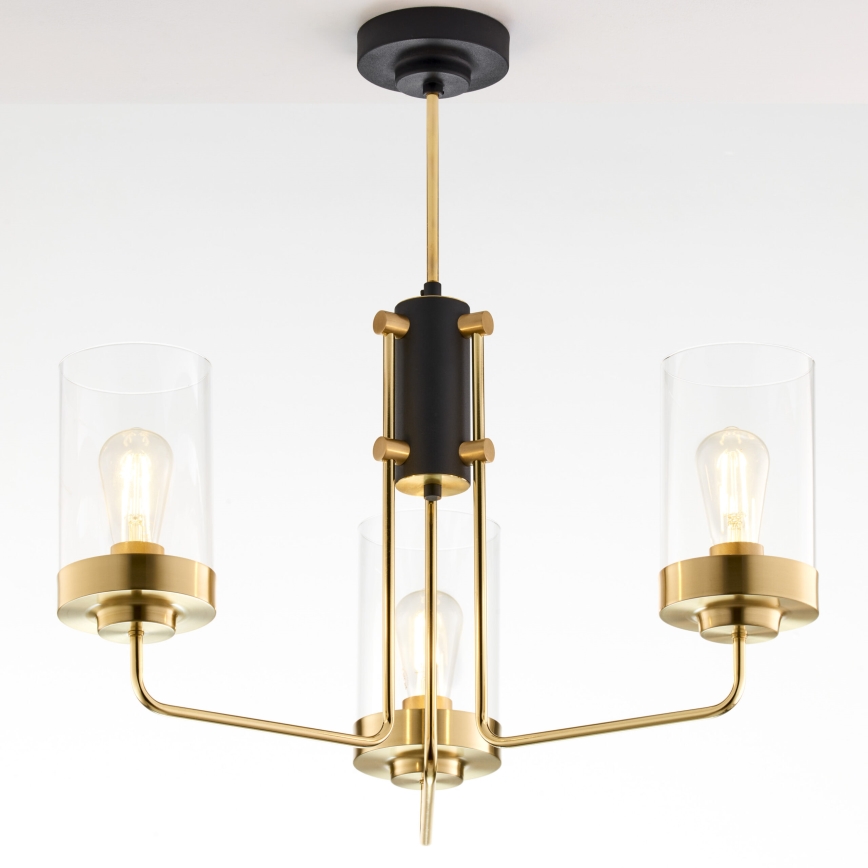 Jupiter 2087 - Luster na štapu RAMIREZ 3xE27/15W/230V zlatna/crna