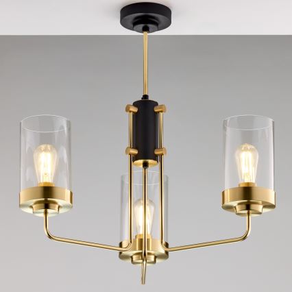 Jupiter 2087 - Luster na štapu RAMIREZ 3xE27/15W/230V zlatna/crna
