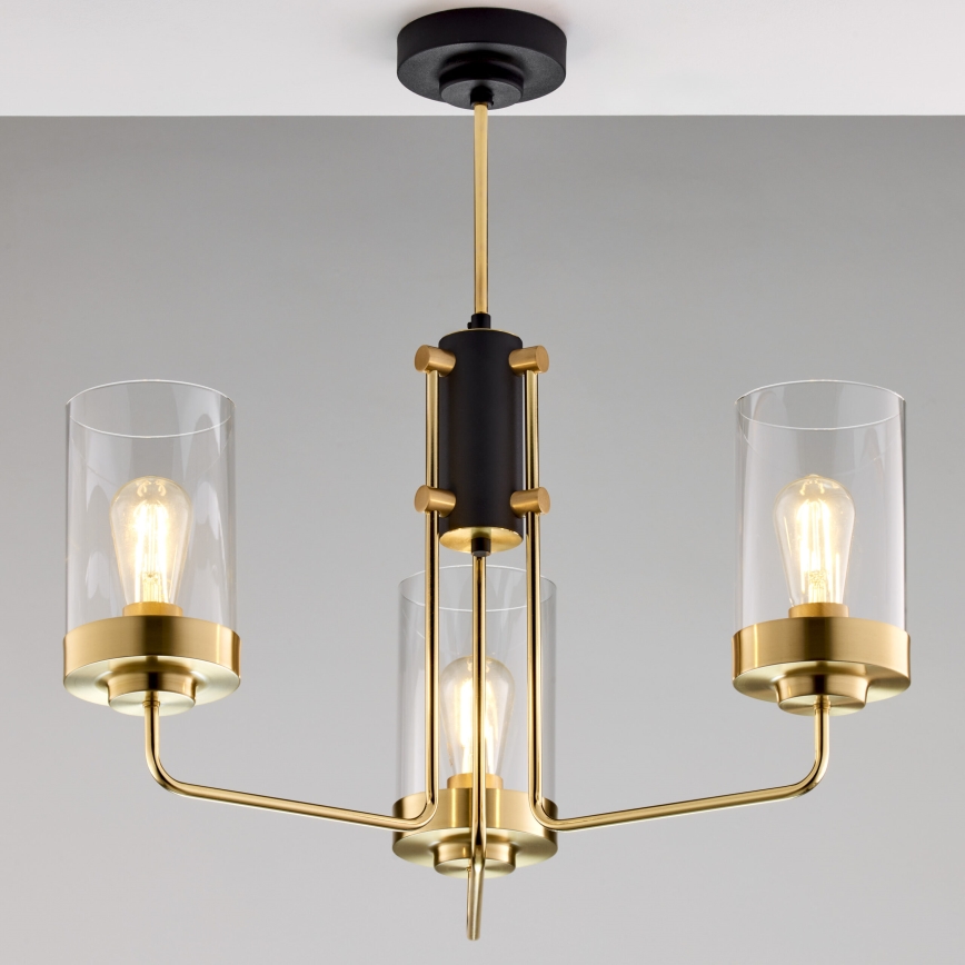 Jupiter 2087 - Luster na štapu RAMIREZ 3xE27/15W/230V zlatna/crna