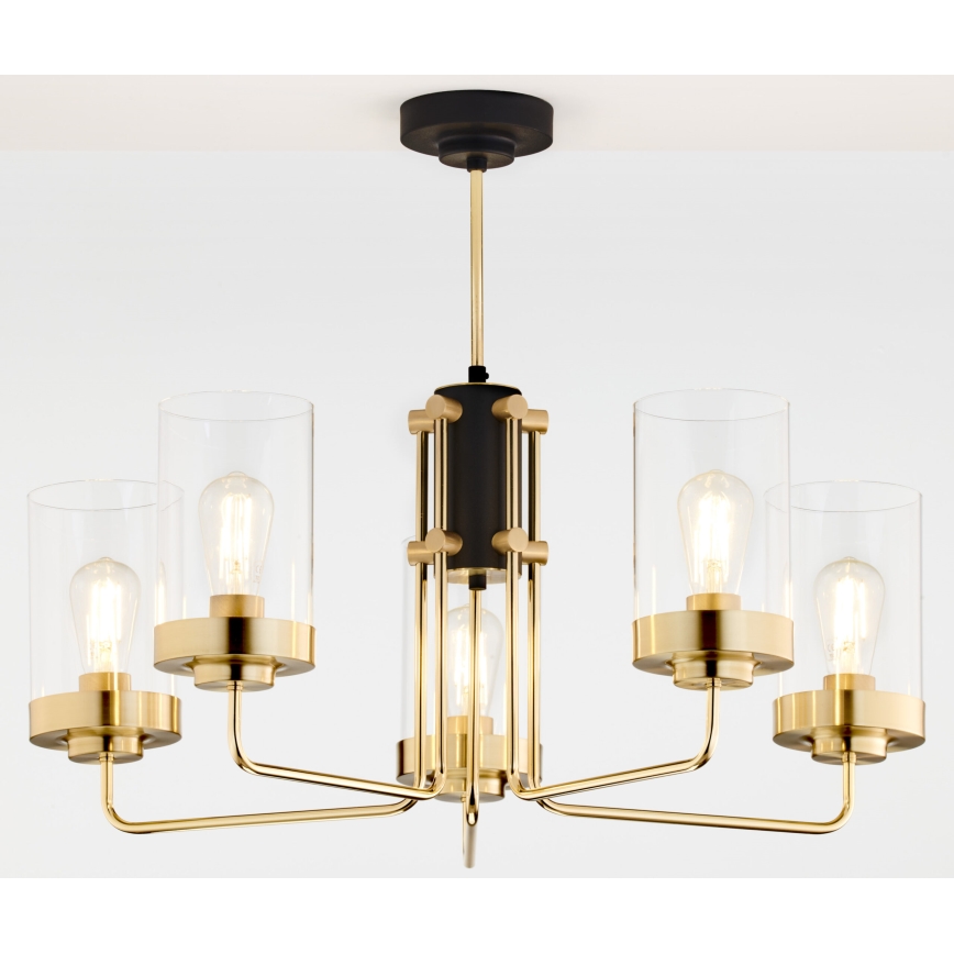 Jupiter 2088 - Luster na štapu RAMIREZ 5xE27/15W/230V zlatna/crna