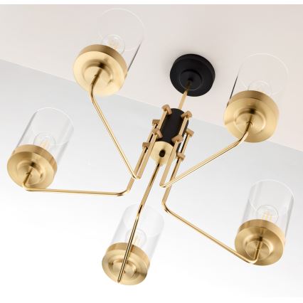 Jupiter 2088 - Luster na štapu RAMIREZ 5xE27/15W/230V zlatna/crna