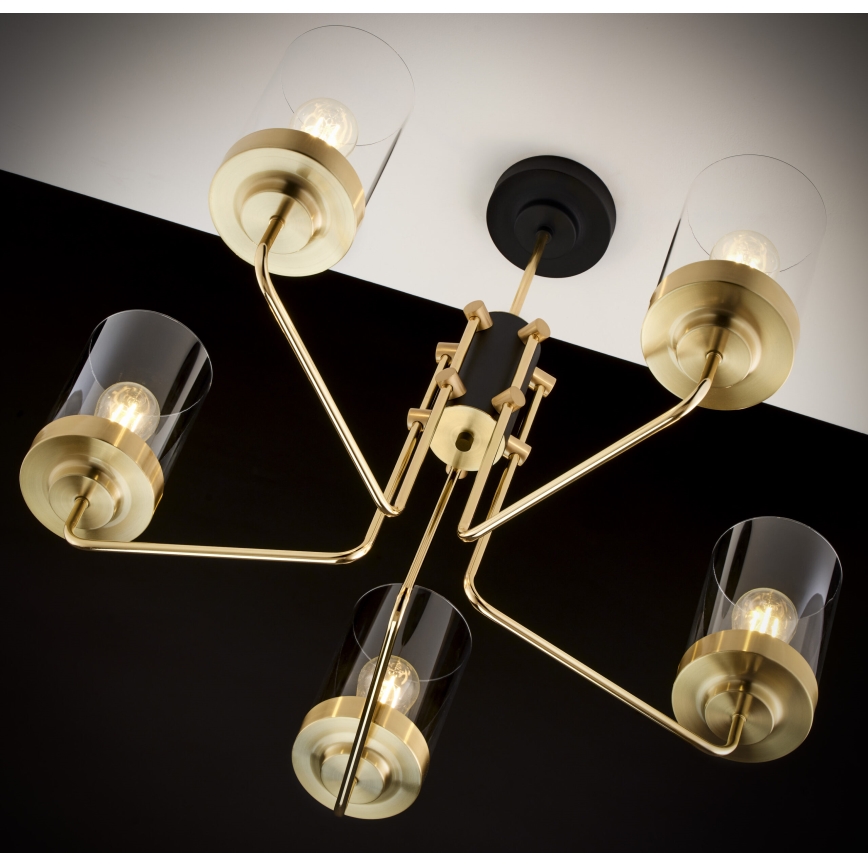 Jupiter 2088 - Luster na štapu RAMIREZ 5xE27/15W/230V zlatna/crna