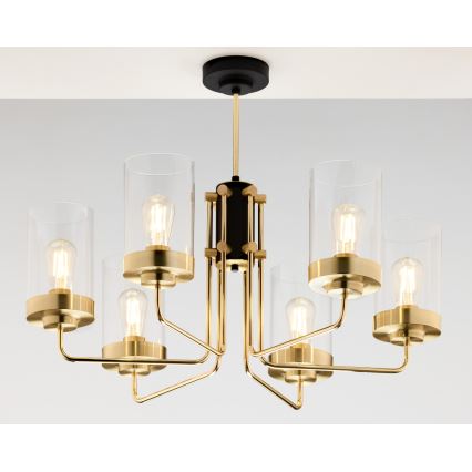 Jupiter 2089 - Luster na šipci RAMIREZ 6xE27/15W/230V zlatna/crna